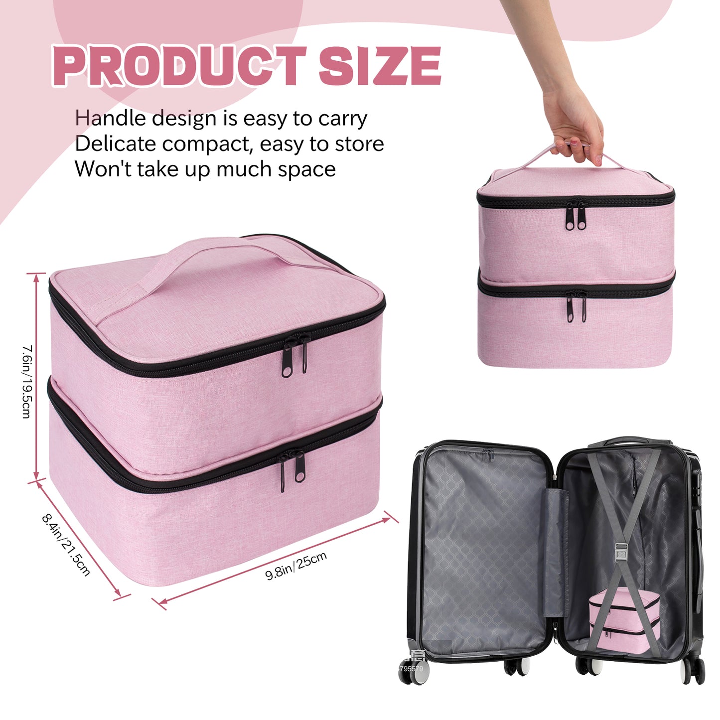DSVENROLY Nail Polish Organizer and Nail Lamp Case, 2-Layer Nail Polish Storage Case Bag Holds 30 Bottles (15ml), Portable Nail Polish Holder with Adjustable Dividers for Manicure Set