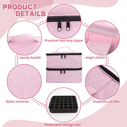 DSVENROLY Nail Polish Organizer and Nail Lamp Case, 2-Layer Nail Polish Storage Case Bag Holds 30 Bottles (15ml), Portable Nail Polish Holder with Adjustable Dividers for Manicure Set